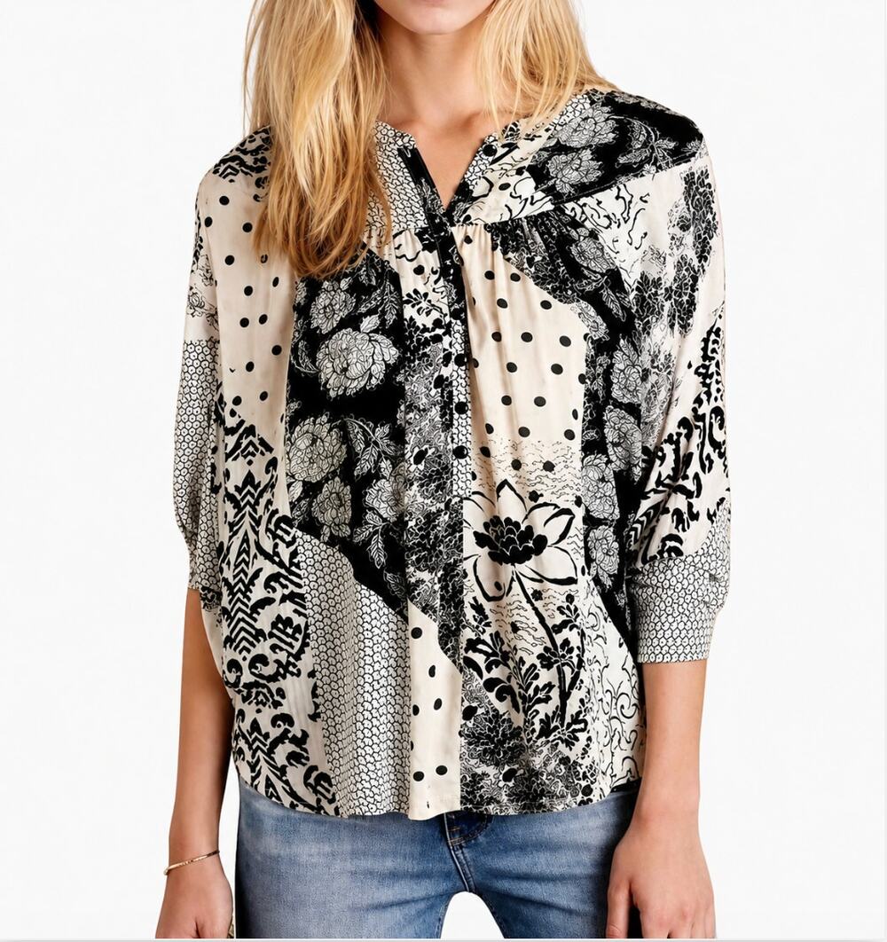 Maeve Anthropologie Linden Patchwork Floral Batwing Blouse Top Large